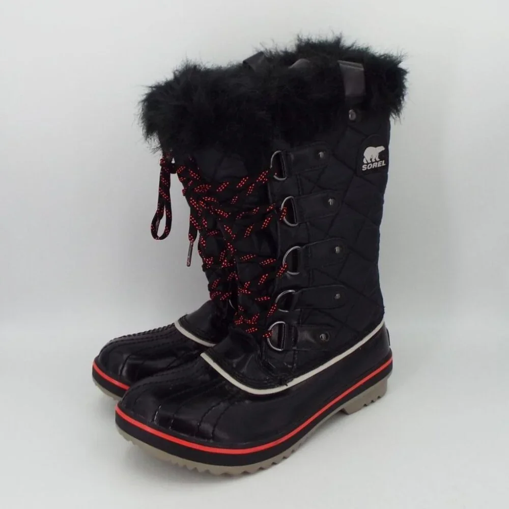 Sorel Tofino Cate NL2191-010 Black Quilted Waterproof Faux Fur Boots Size 8